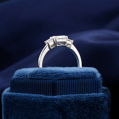 1CT Asscher Cut Lab Grown Diamond Three Stone Engagement Ring