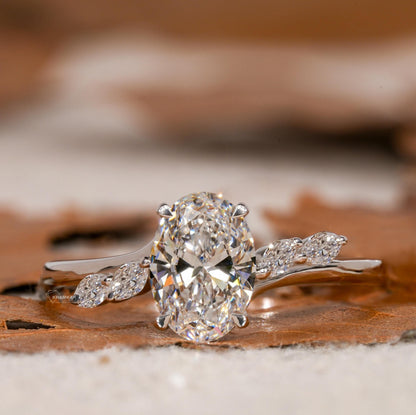 1.00 CT Oval Cut Lab Grown Diamond Platinum Ring with Marquise Side Stones