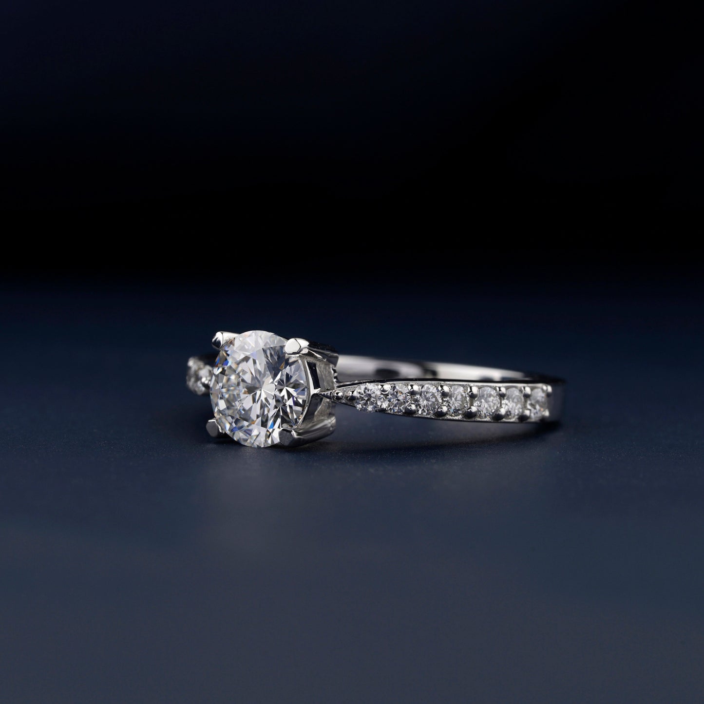 Round Lab Diamond Engagement Ring, Pave Wedding Bridal Ring