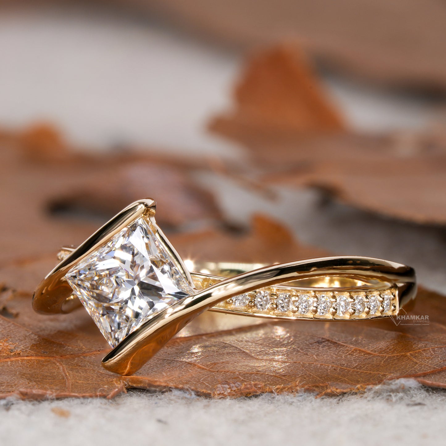 IGI Certified Princess Cut Lab Grown Diamond Bypass Engagement Ring