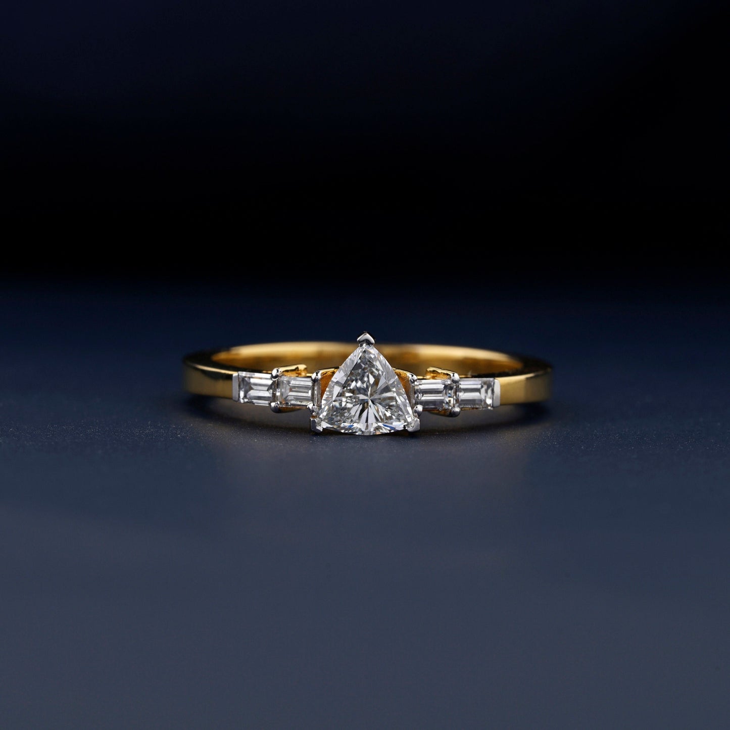 rillion Lab Diamond Ring, Baguette Side Engagement Ring, 14KT Gold Conflict Free