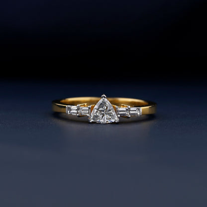 rillion Lab Diamond Ring, Baguette Side Engagement Ring, 14KT Gold Conflict Free