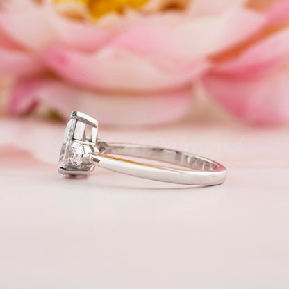 Lab Grown Pear Diamond Three Stone Engagement Ring Promise Ring for Her