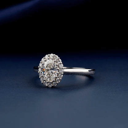 1CT Oval Cut Lab Diamond Ring | Halo Wedding Ring