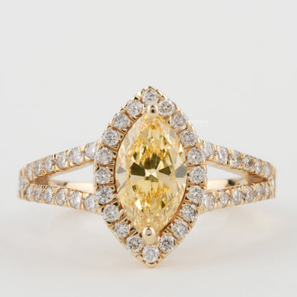 Yellow Marquise Cut Lab Created Diamond Halo Engagement Ring