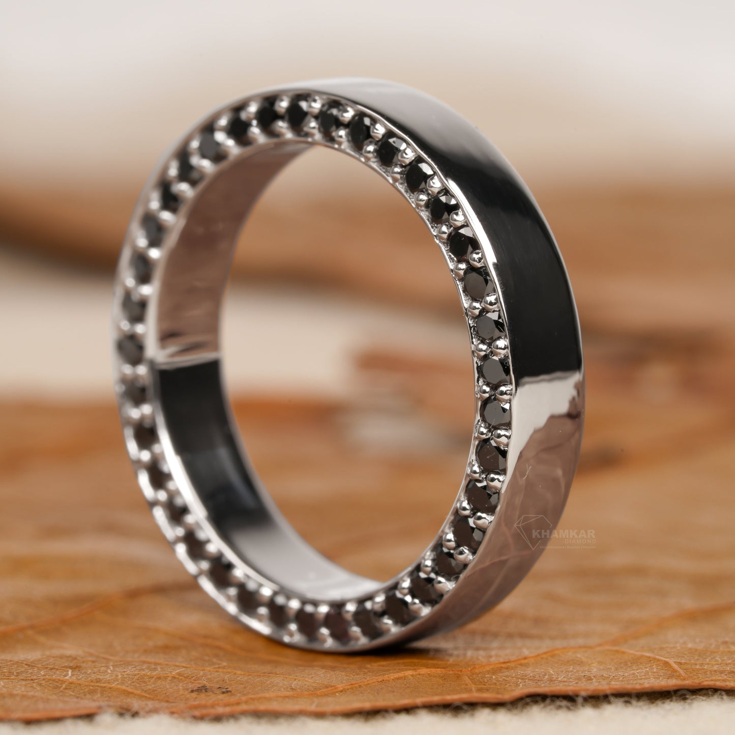 Round Black Colored Lab Grown Diamond Men's Wedding Ring for love