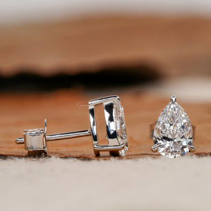 2ct Pear Cut Lab Grown Diamond Solitaire Stud Earrings