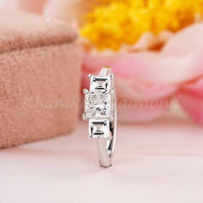 Princess Cut Lab Diamond Three Stone Ring Wedding Ring
