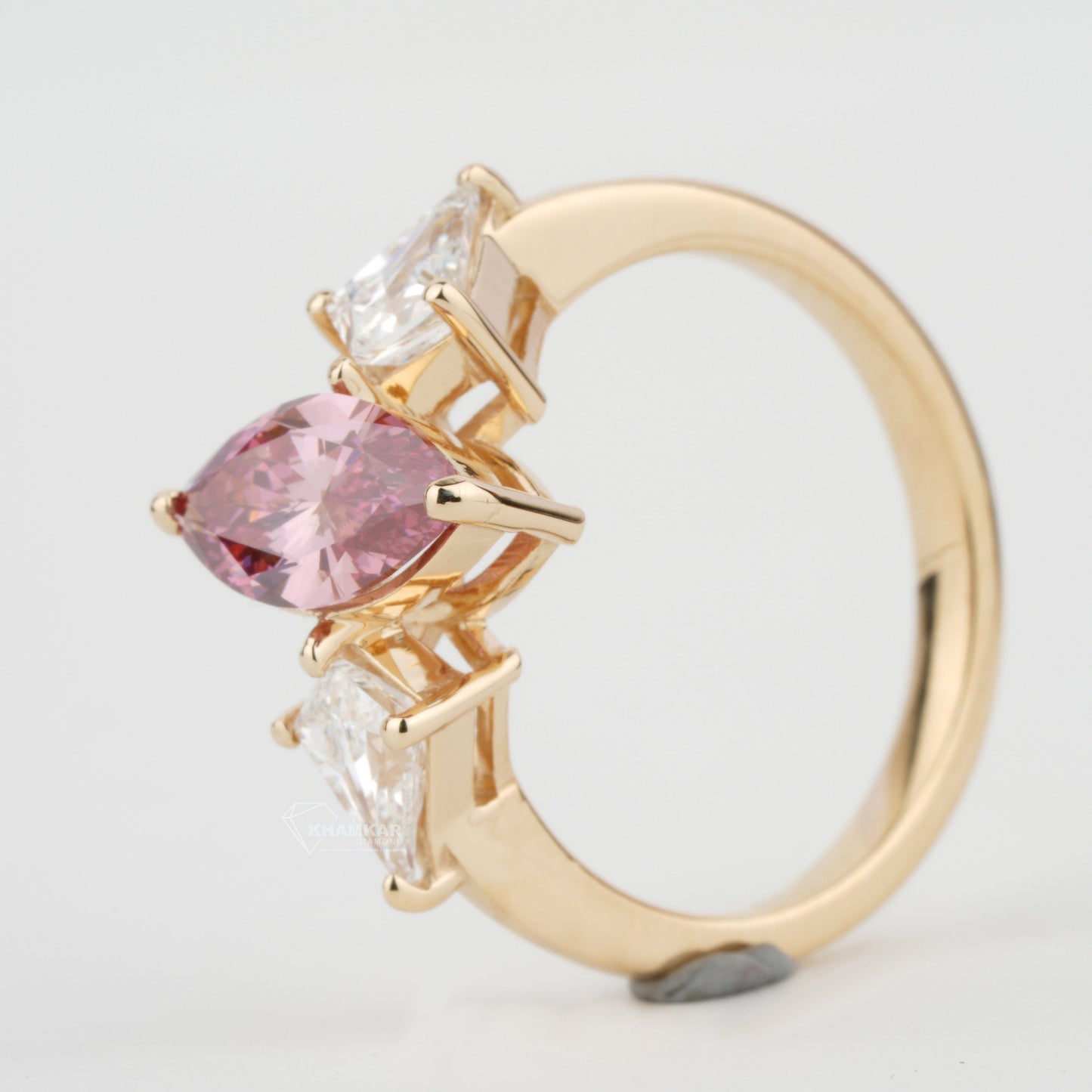 Pink Marquise Cut Lab Grown Diamond Three Stone Engagement Ring