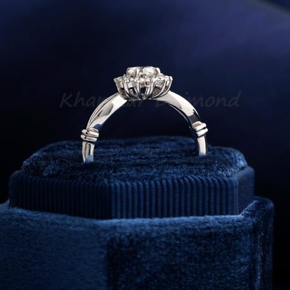 IGI Certified Round Lab Diamond Halo Engagement Ring