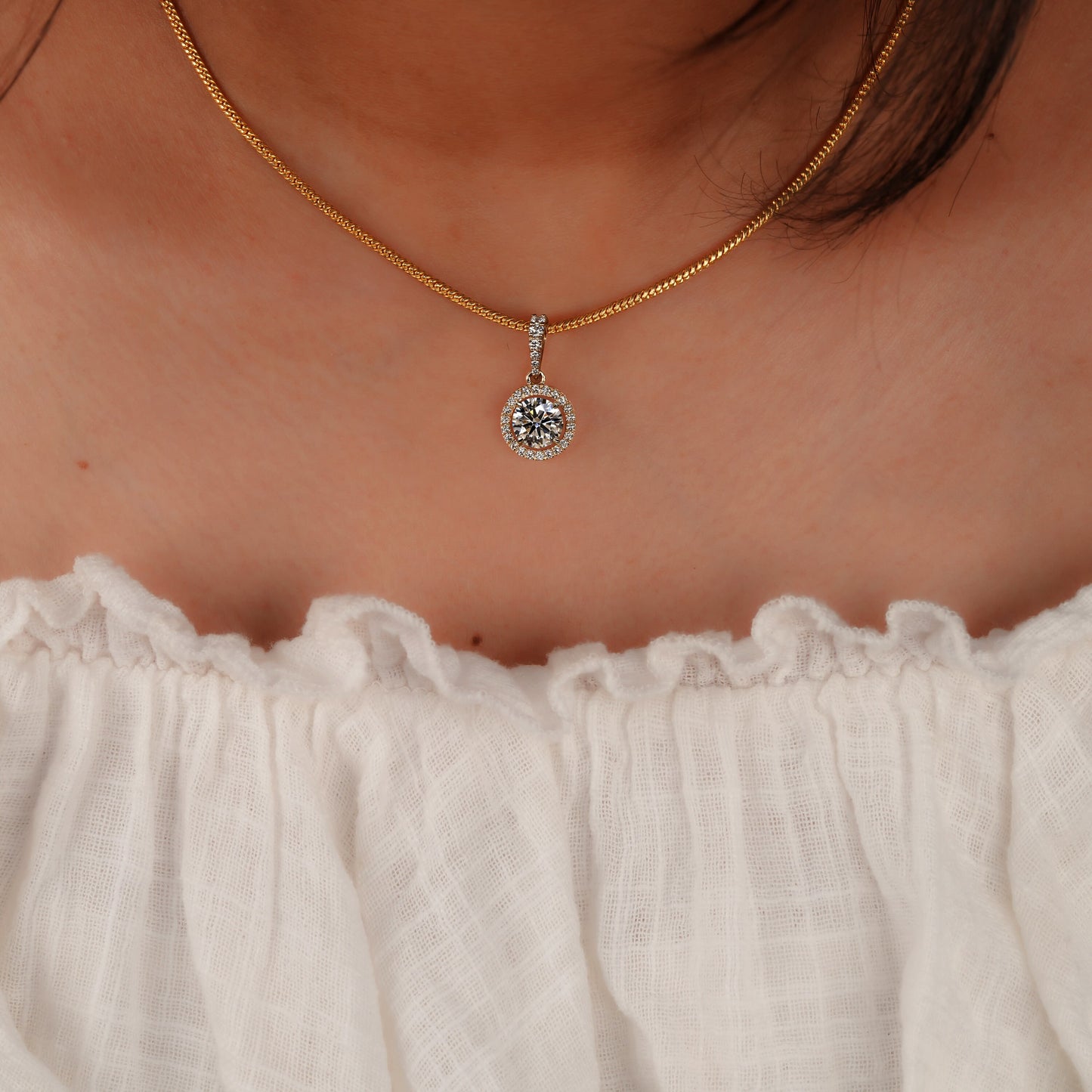 1 CT Round Lab Diamond Halo Pendant – Anniversary Diamond Pendant Gift for Her