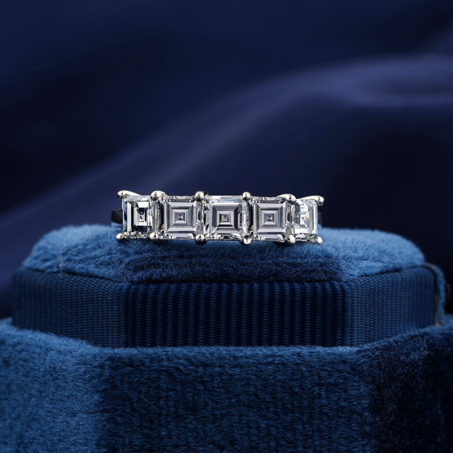 2.00 TCW Carre Cut Lab Grown Diamond Eternity Band | 5 Stone Half Eternity Wedding Ring
