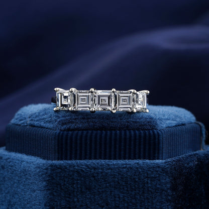 2.00 TCW Carre Cut Lab Grown Diamond Eternity Band | 5 Stone Half Eternity Wedding Ring