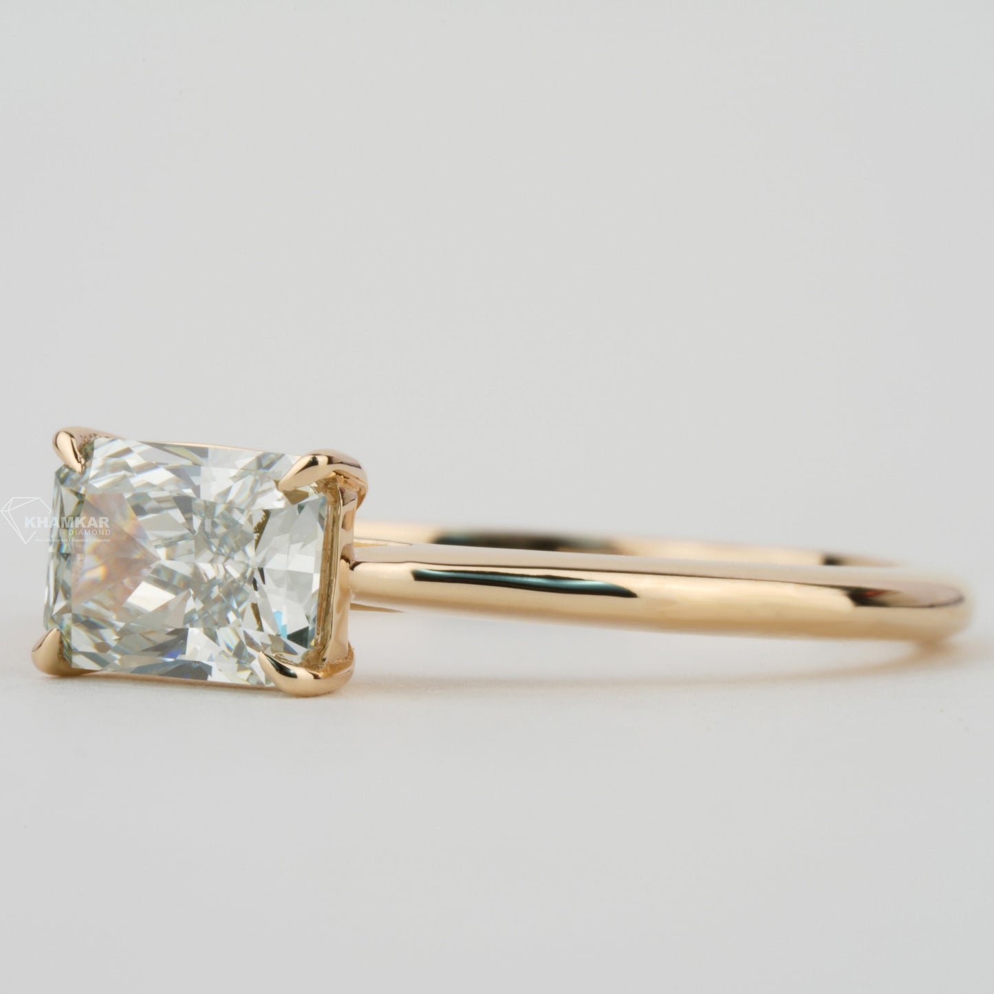 Olive Green Radiant Cut Lab Diamond Solitaire Engagement Ring for Her