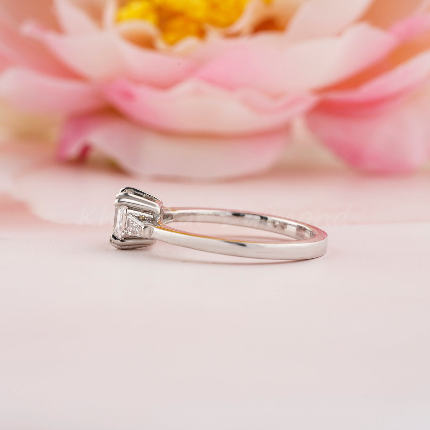 1CT Asscher Cut Lab Diamond Ring | Three Stone Wedding Ring