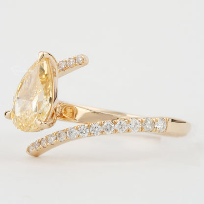 IGI Certified Yellow Pear Cut Lab Diamond Ring Bypass Wedding Ring