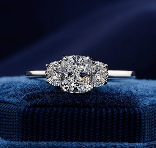 Three Stone Cushion Lab Diamond Half Moon Ring For Gift