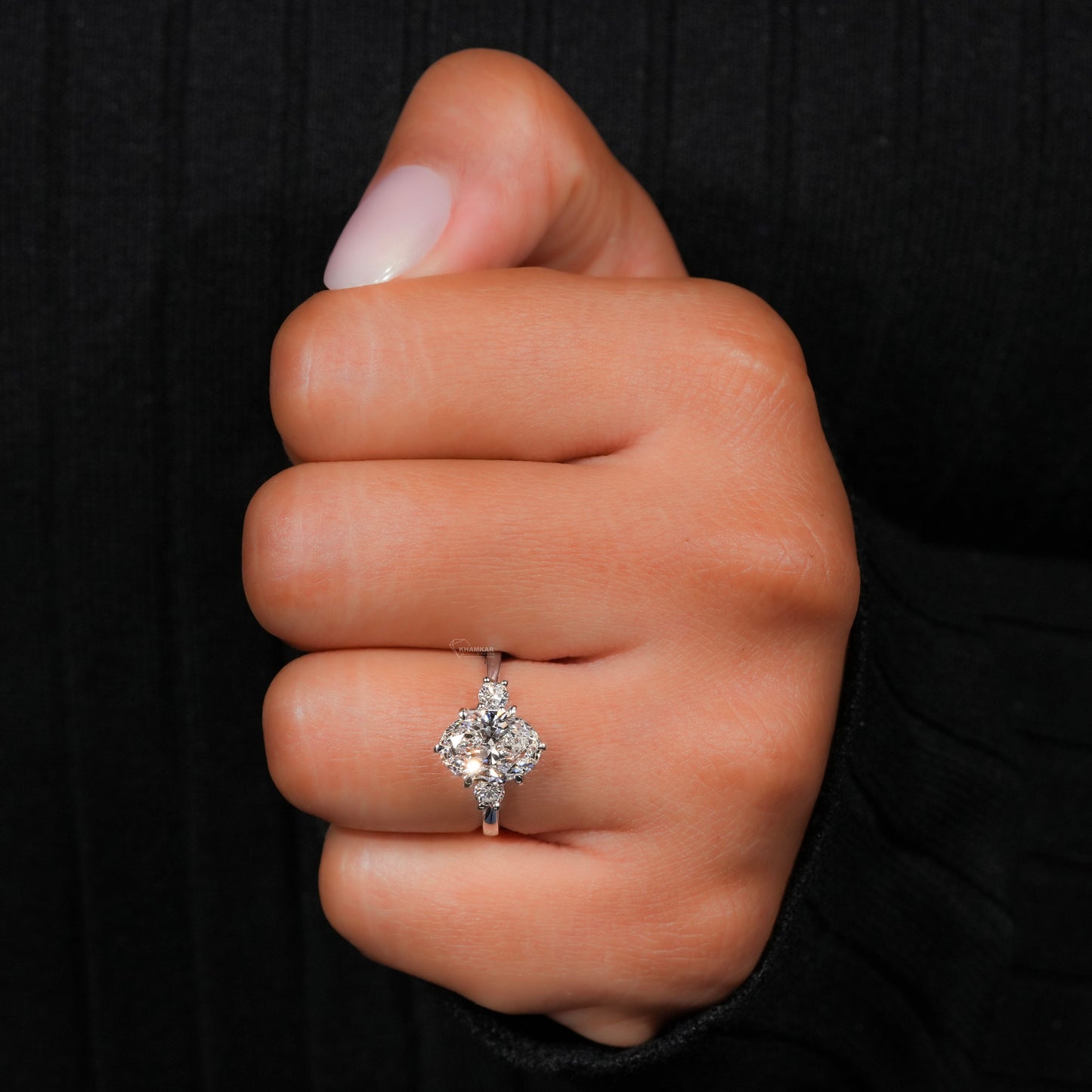 2CT Oval Three Stone Lab Grown Diamond Engagement Ring