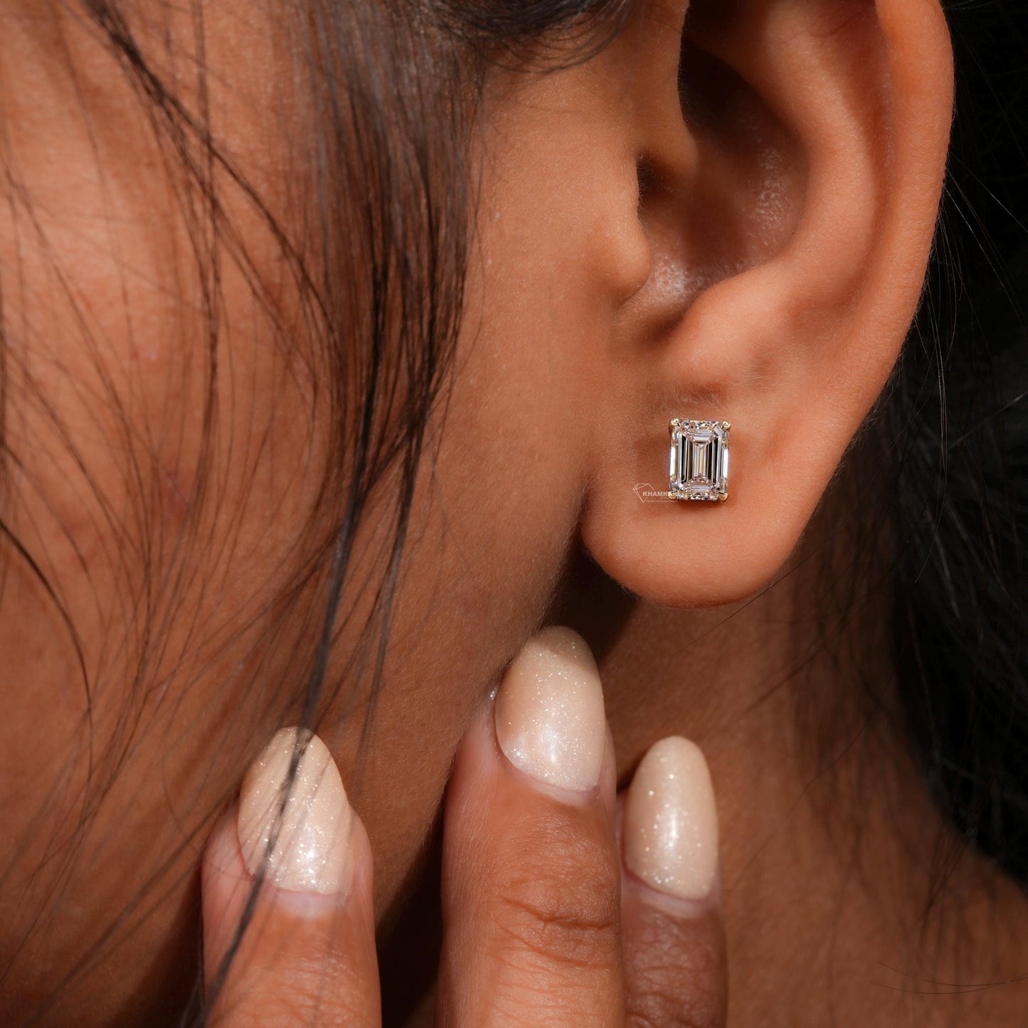 2.00TCW Emerald Lab Diamond Earrings,Solitaire Stud Earrings,Everyday Diamond Earrings,Emerald Diamond Studs,Gift For Women,Gift Earrings