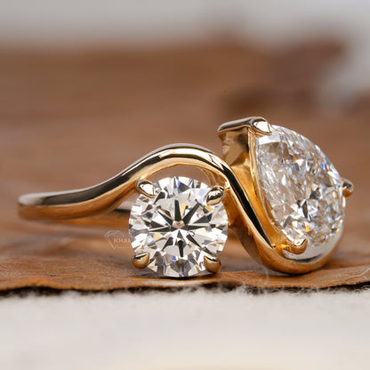 2CT Toi et Moi Diamond Ring – Round & Pear Ring for Her