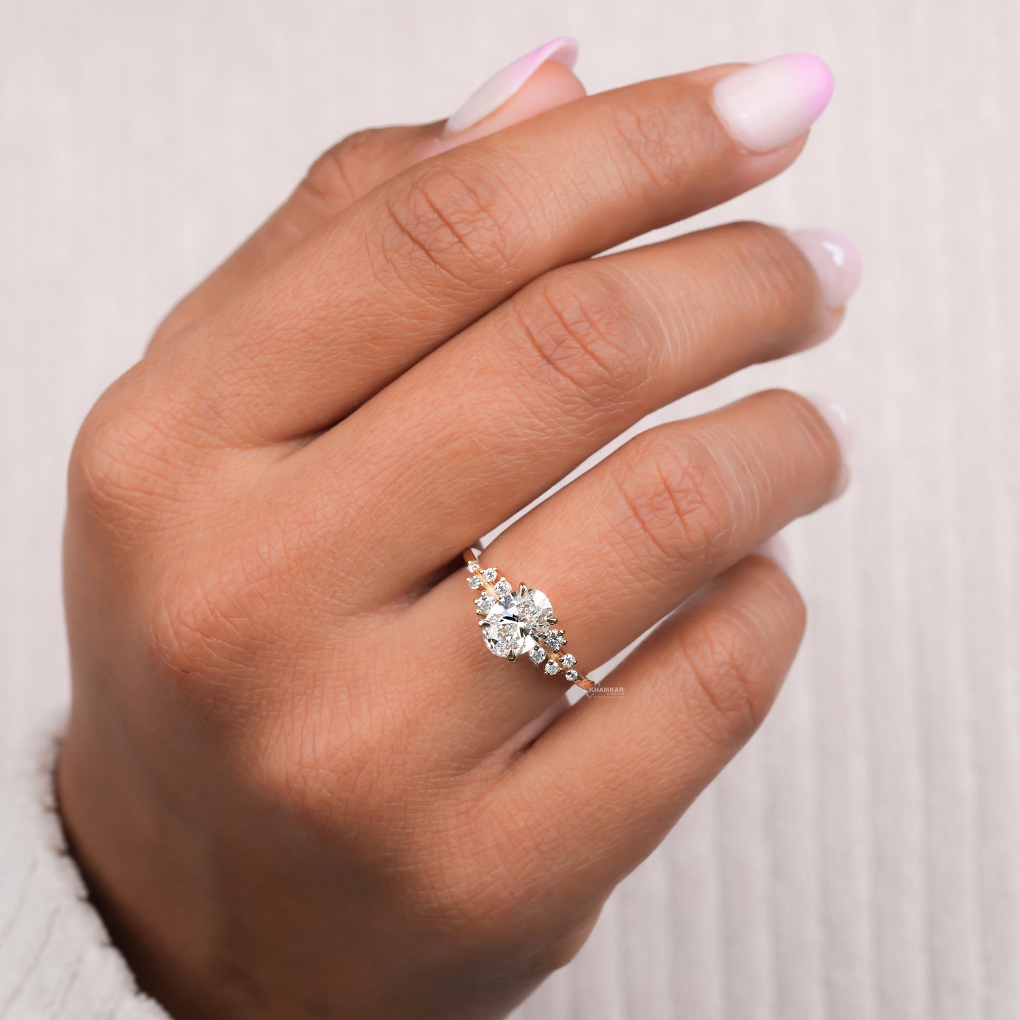 Oval Lab Diamond Engagement Ring | Snowdrift Cluster Wedding Ring