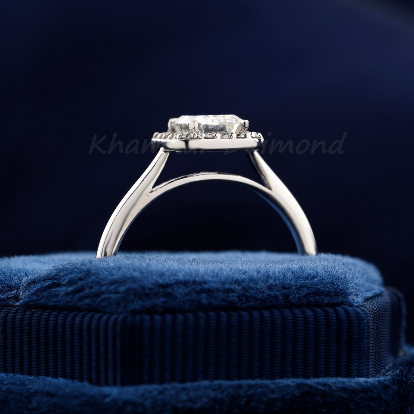 1 CT Emerald Cut Lab Grown Diamond Halo Engagement Ring in 14K Solid Gold