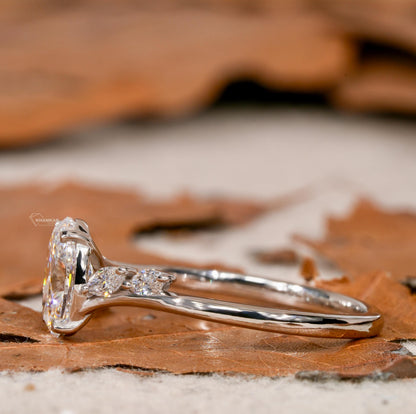 1.00 CT Oval Cut Lab Grown Diamond Platinum Ring with Marquise Side Stones