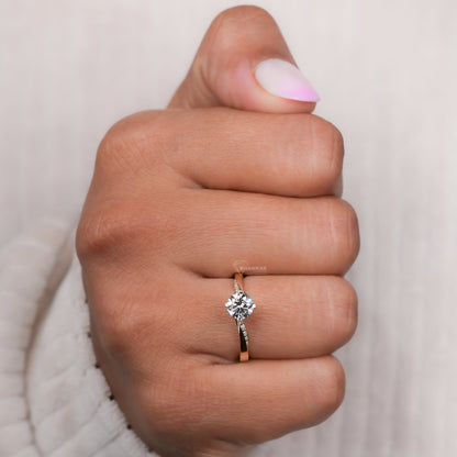 Round Lab Diamond Engagement Ring – Twisted Pave Band