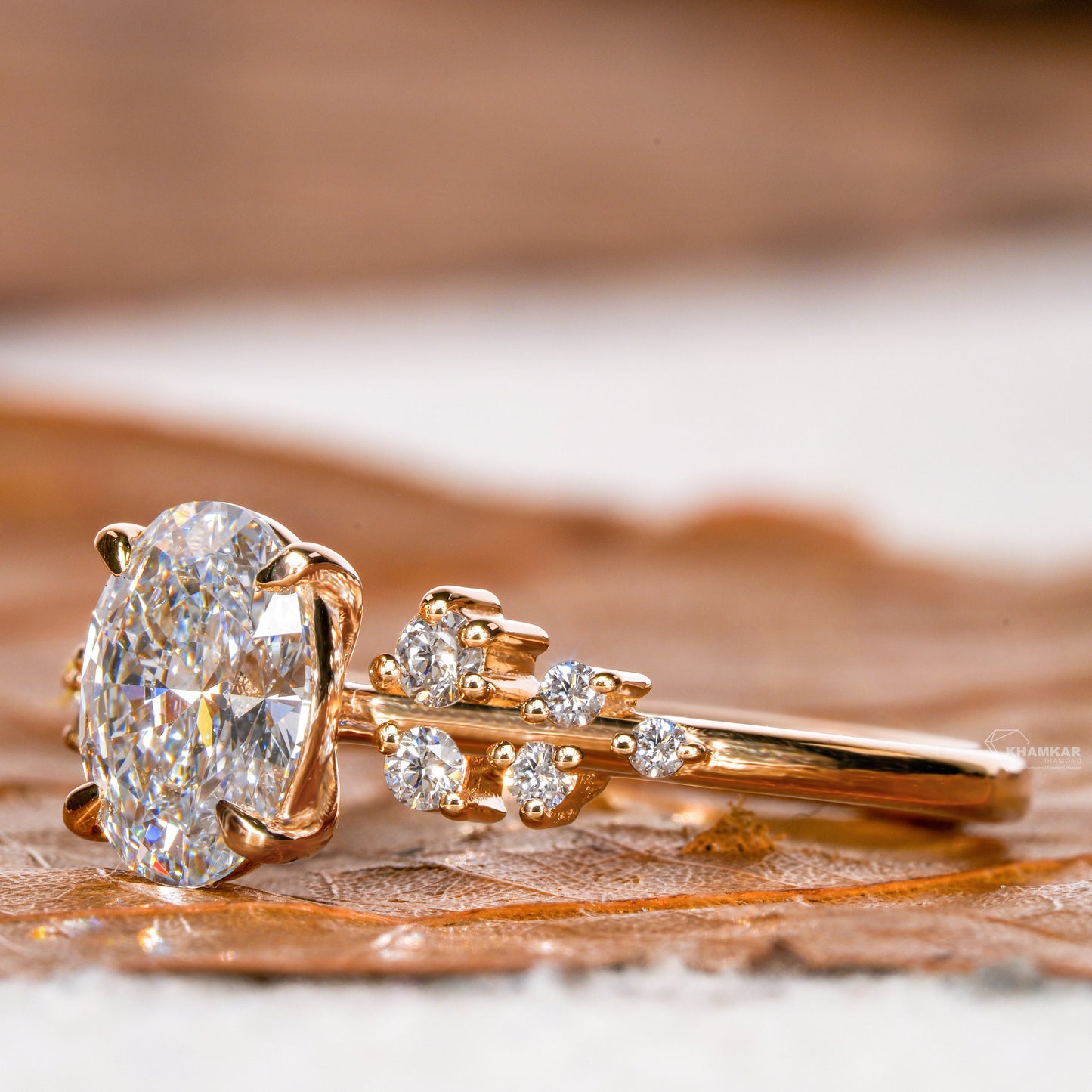 Oval Lab Diamond Engagement Ring | Snowdrift Cluster Wedding Ring