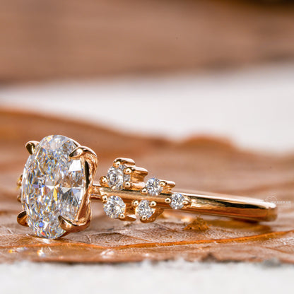 Oval Lab Diamond Engagement Ring | Snowdrift Cluster Wedding Ring