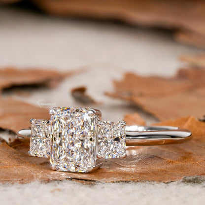 Radiant Cut Three Stone Lab Grown Diamond Engagement Ring Wedding Ring for Her