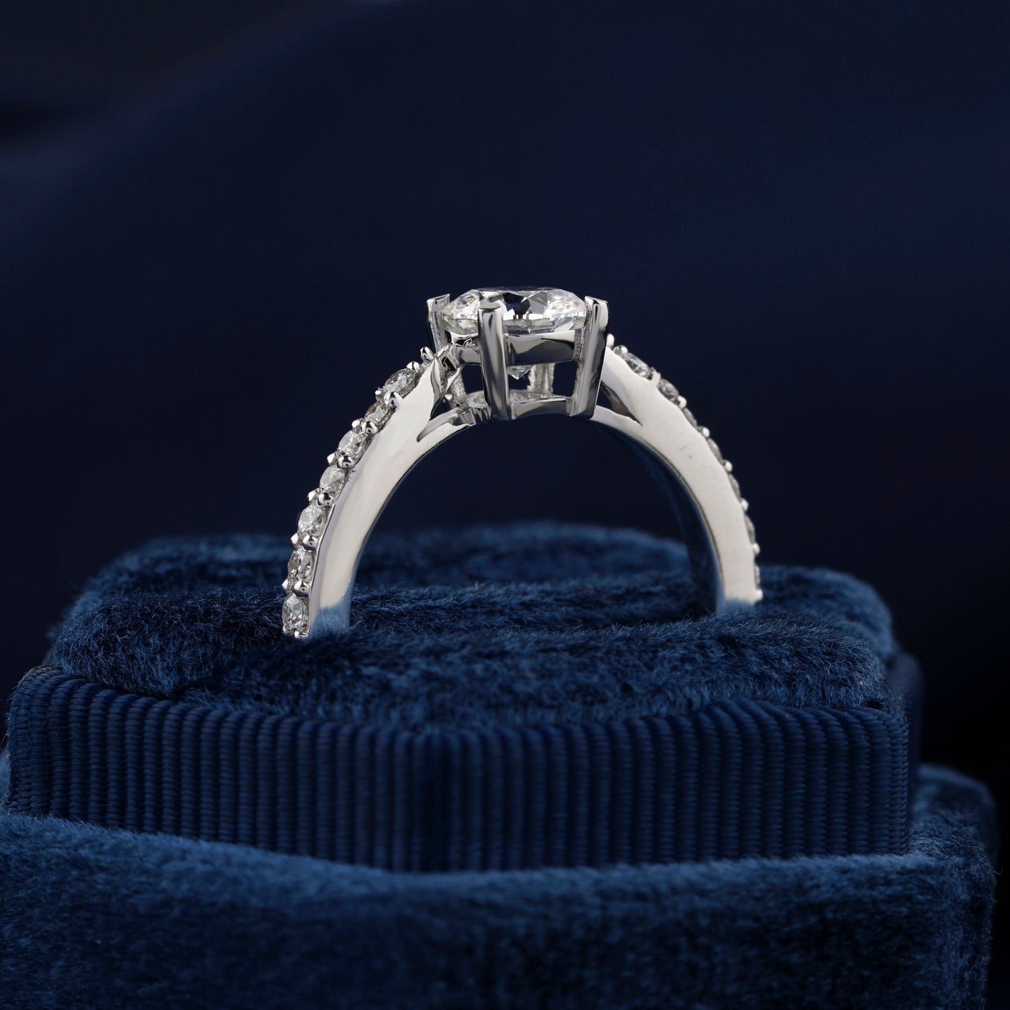 Round Lab Diamond Engagement Ring, Pave Wedding Bridal Ring