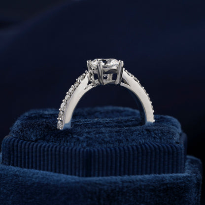Round Lab Diamond Engagement Ring, Pave Wedding Bridal Ring