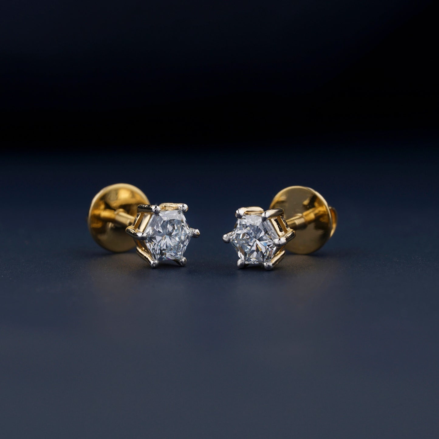 Light Blue Hexagon Lab Grown Diamond Solitaire Stud Earrings