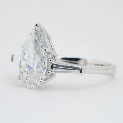 Pear Cut Lab Diamond Ring 3.50CT – Three Stone Engagement Ring