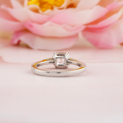 1CT Asscher Cut Lab Diamond Ring | Three Stone Wedding Ring