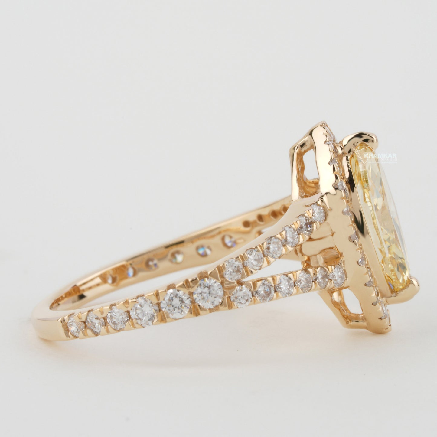 Yellow Marquise Cut Lab Created Diamond Halo Engagement Ring