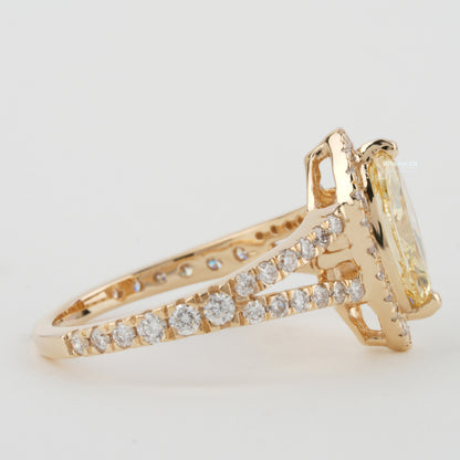 Yellow Marquise Cut Lab Created Diamond Halo Engagement Ring