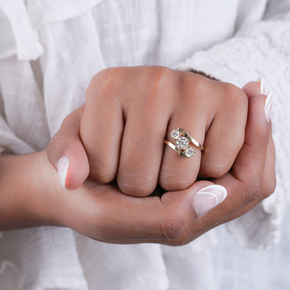 Round Lab Diamond Bypass Ring, 3 Stone Engagement Ring for Her