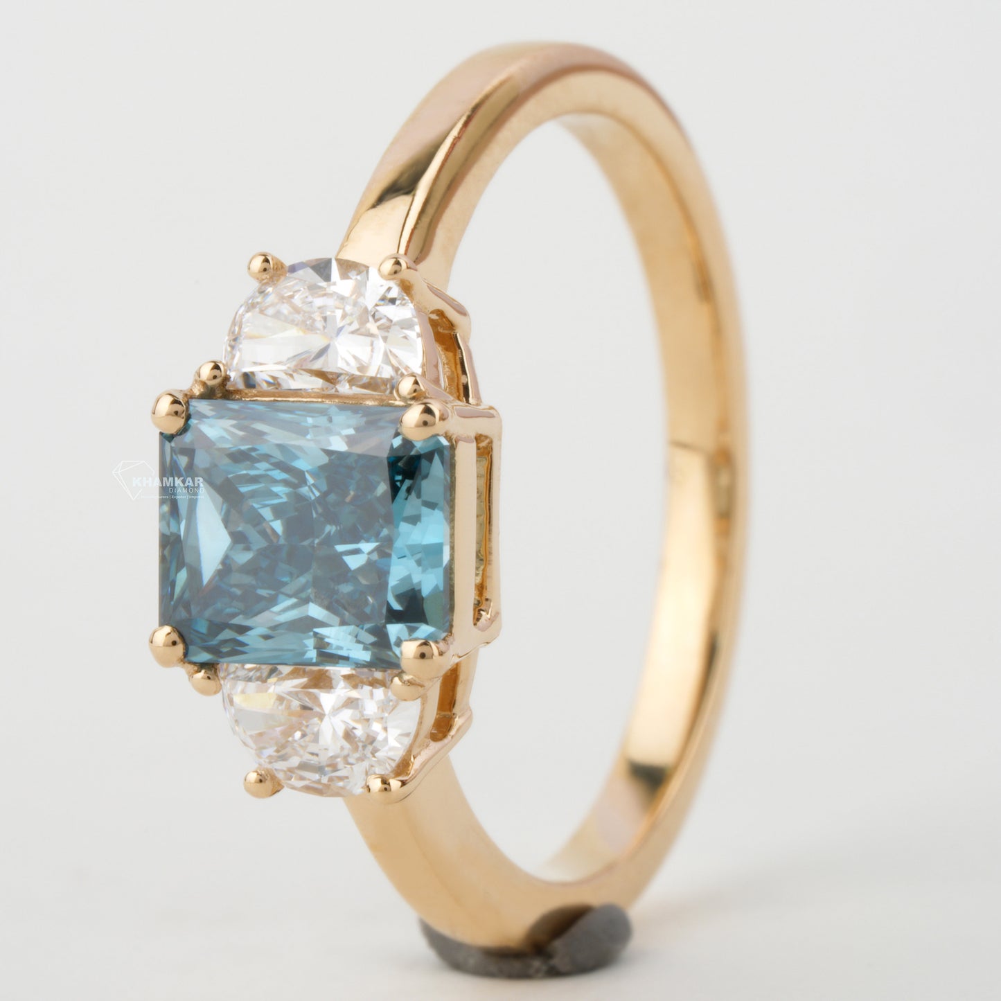 1.40 TCW  Saquare Radiant Cut Blue Diamond Engagement Ring,Lab Diamond Wedding Ring,Side Half Moon Diamonds,Three Stone Ring,Gift For Wife