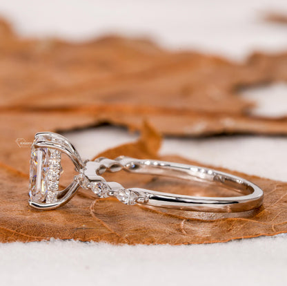 1CT Radiant Cut Lab Grown Diamond Engagement Ring with Hidden Halo