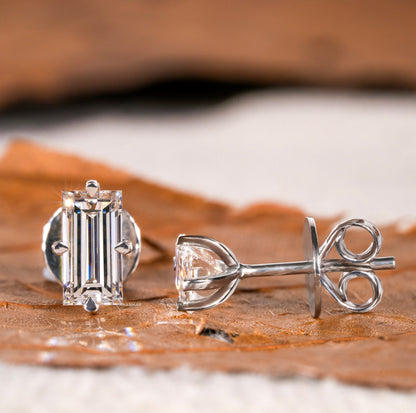 Baguette Cut Lab Grown Diamond Stud Earrings in 14K Gold