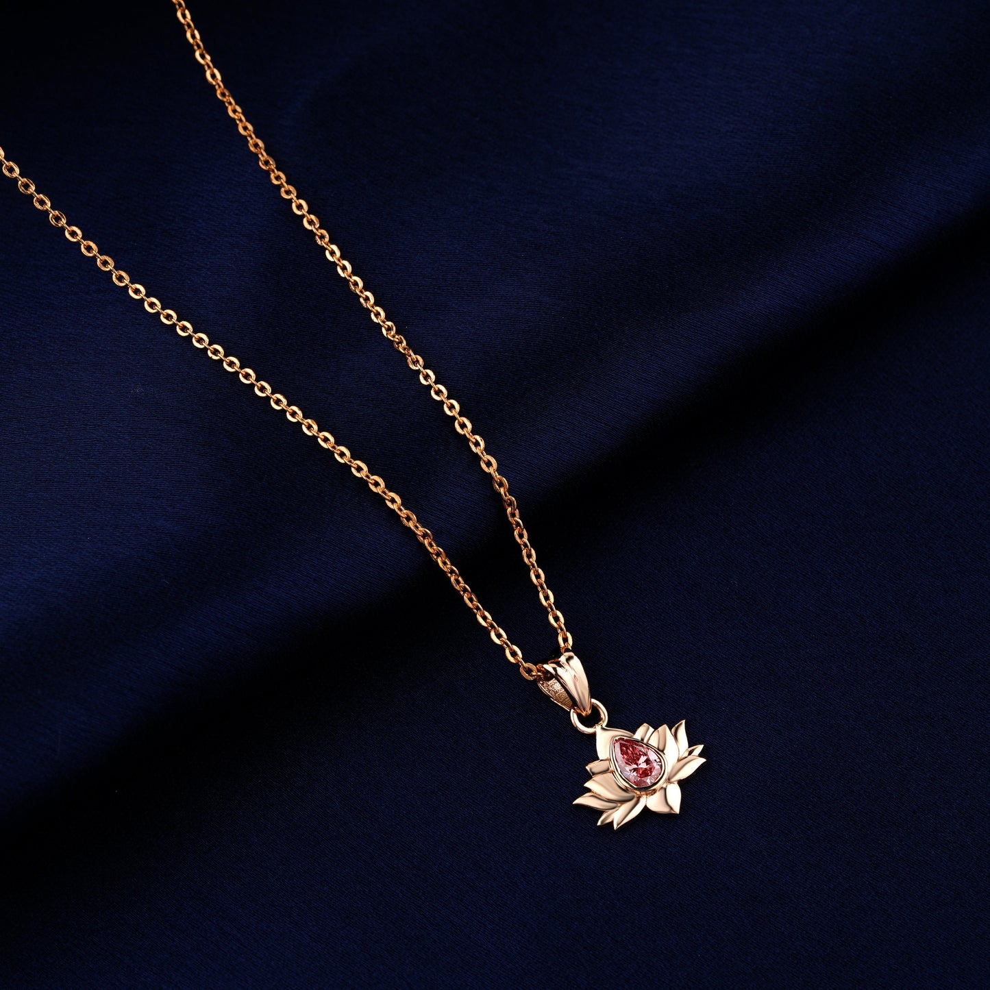 Pear Lab Grown Diamond Lotus Pendant Necklace For Her