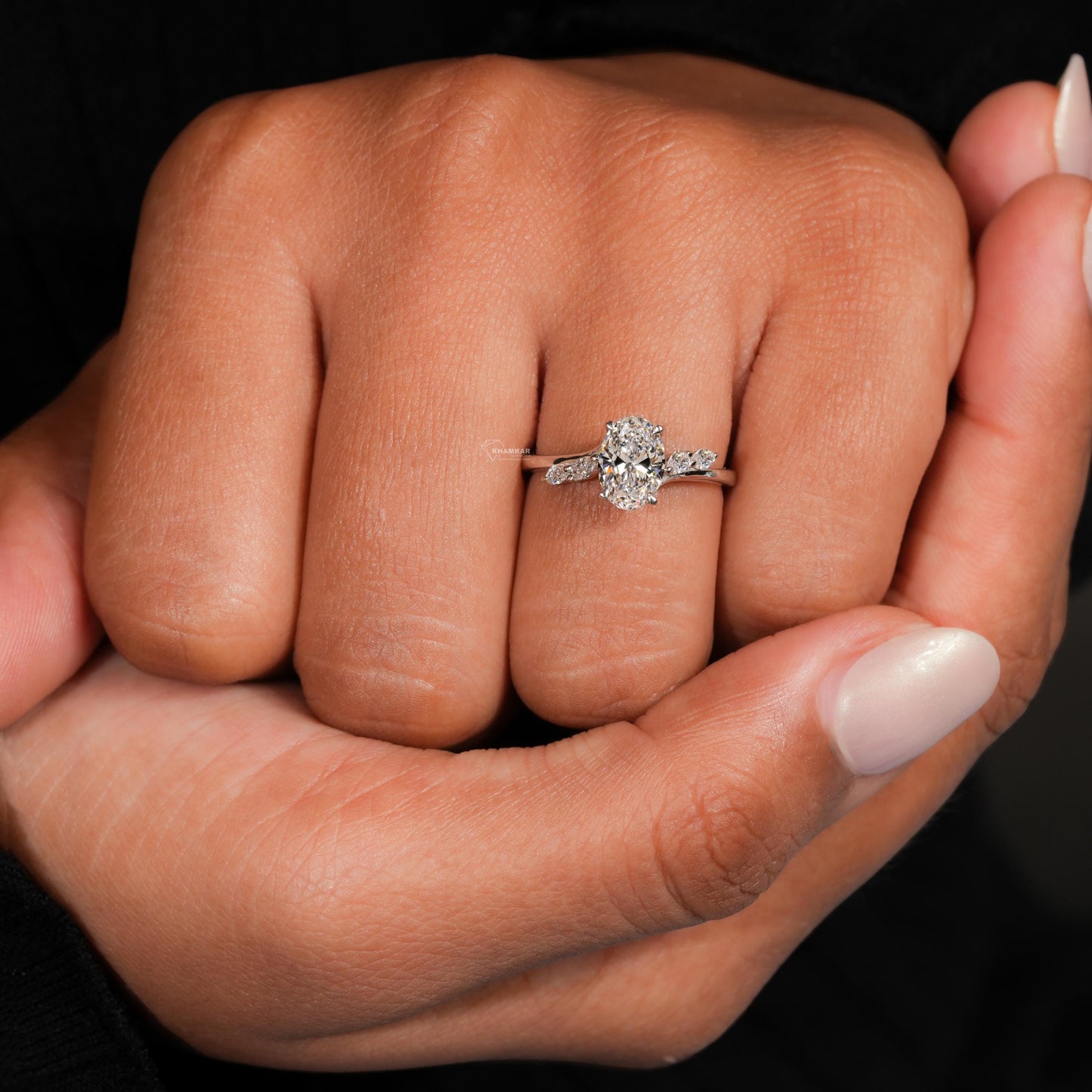 1.00 CT Oval Cut Lab Grown Diamond Platinum Ring with Marquise Side Stones