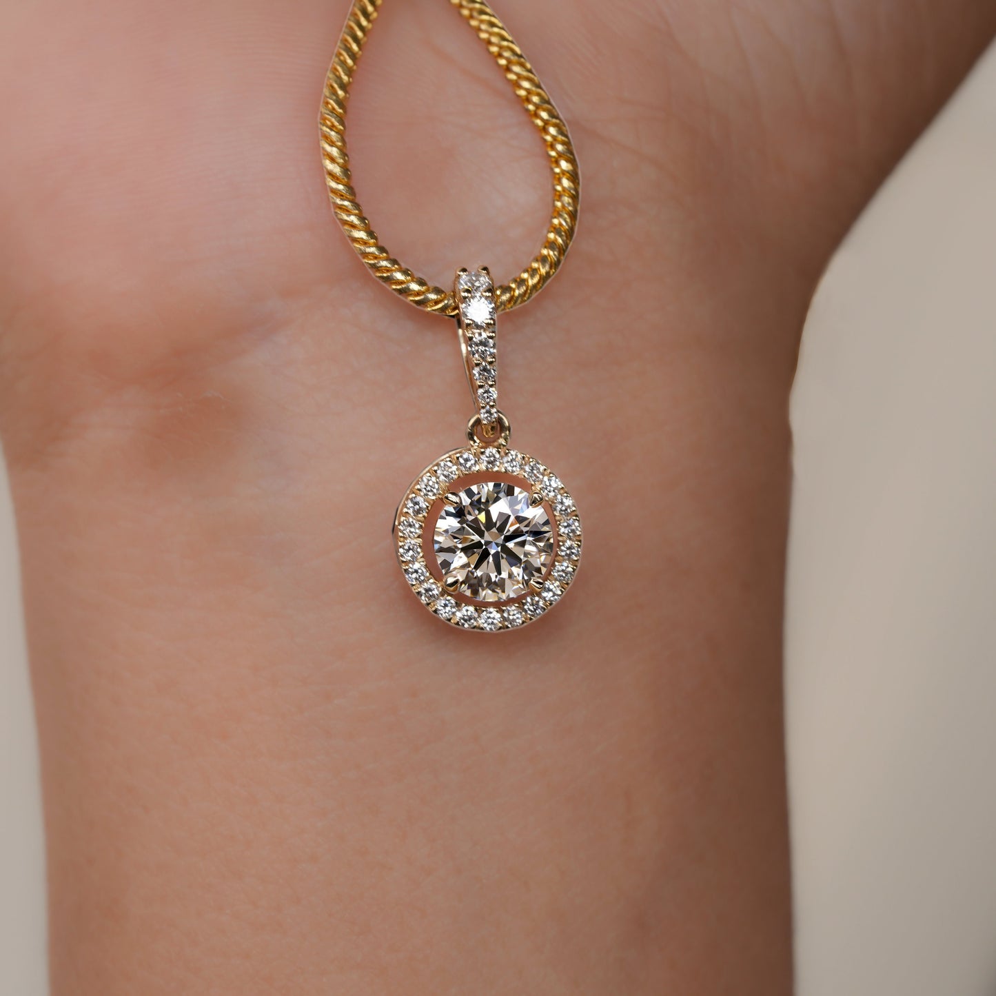 1 CT Round Lab Diamond Halo Pendant – Anniversary Diamond Pendant Gift for Her