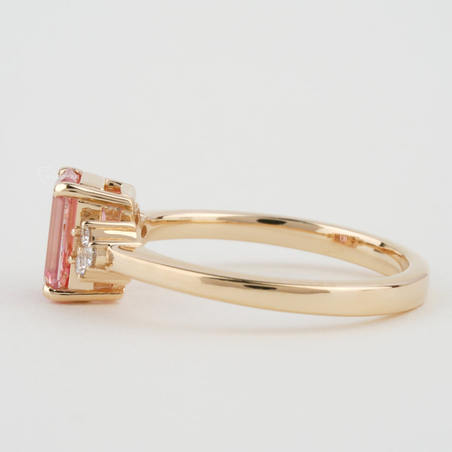 Pink Emerald Cut Lab Grown Diamond Engagement Ring For Her