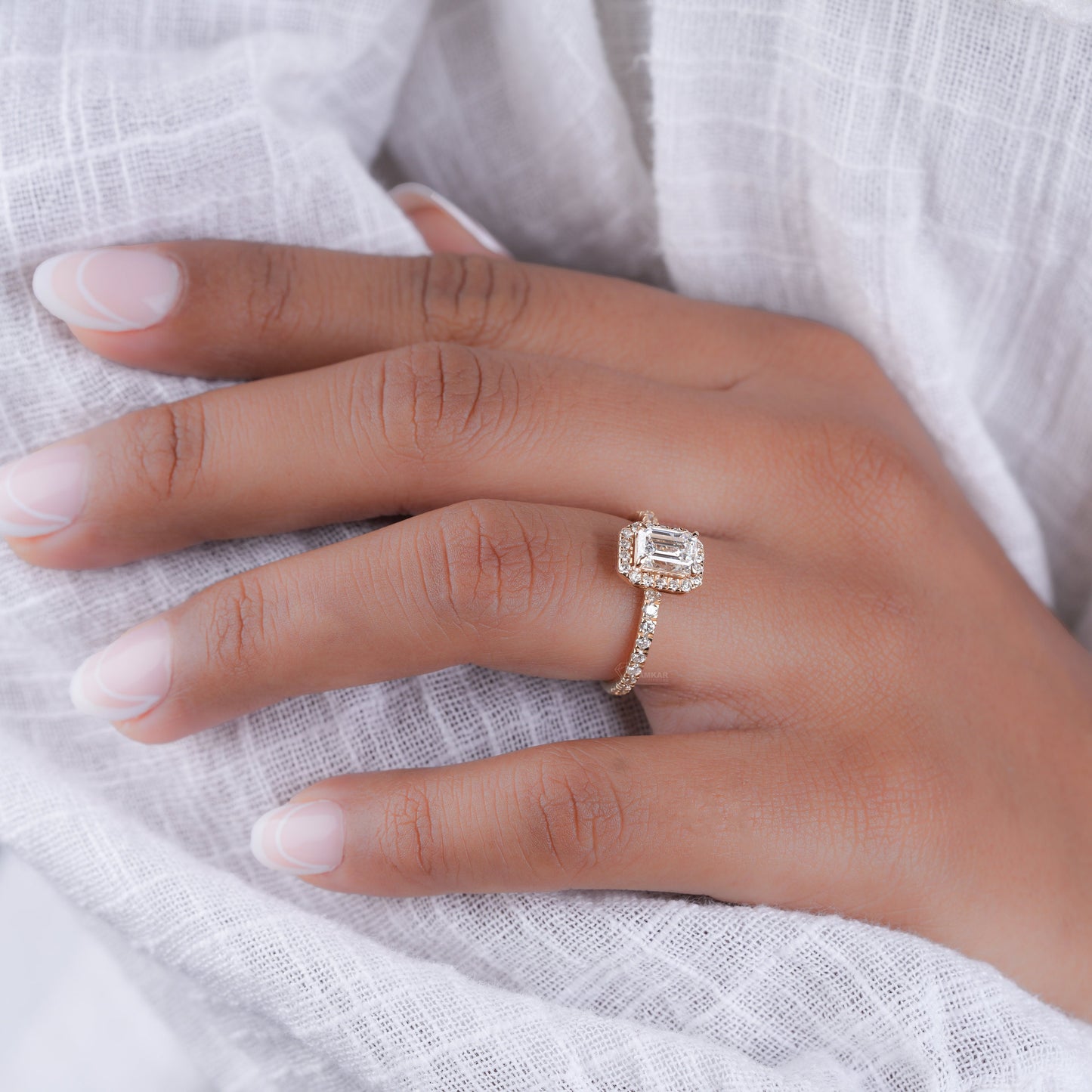1CT Emerald Cut Lab Diamond Halo Engagement Ring – IGI Certified