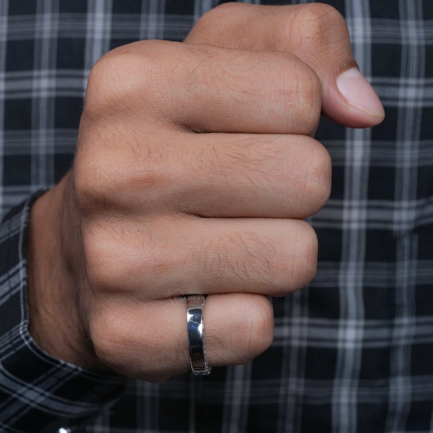 Round Black Colored Lab Grown Diamond Men's Wedding Ring for love
