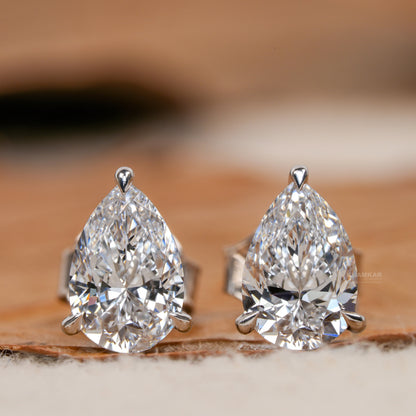 2ct Pear Cut Lab Grown Diamond Solitaire Stud Earrings
