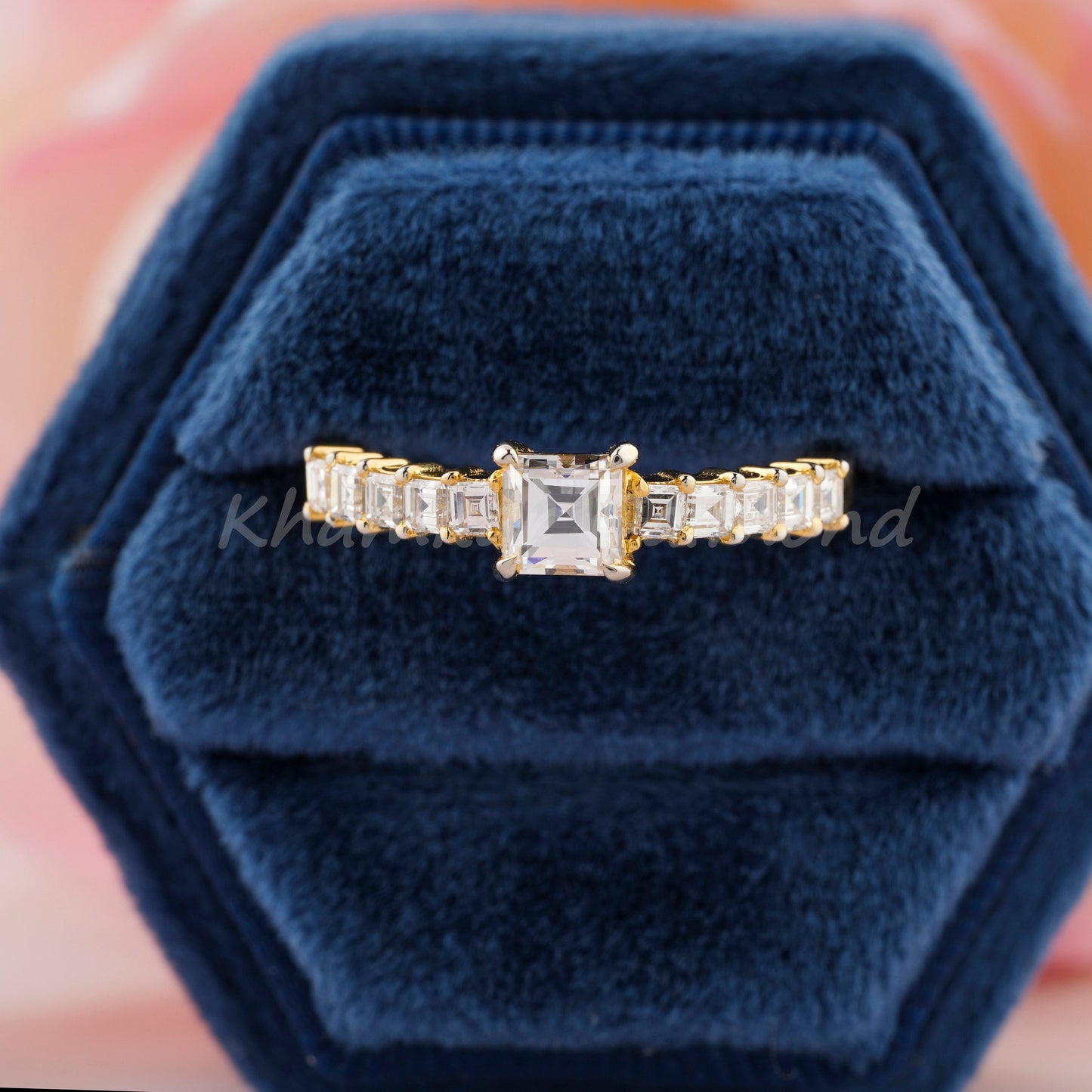 Carre Cut Lab Grown Diamond Engagement Ring in 14K White Gold